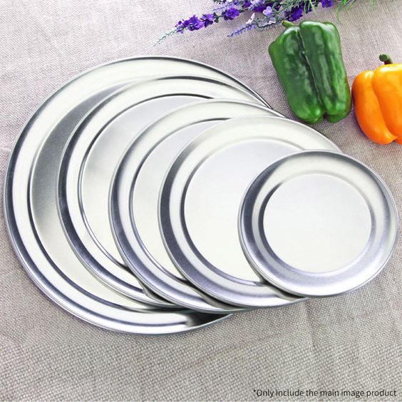 Anygleam 14 Inches Pizza Tray Aluminum Round Rimmed Non stick Metallic Dish Cake Baking Pan for Kitchen-Utensil &amp; Flatware Trays-PEROZ Accessories