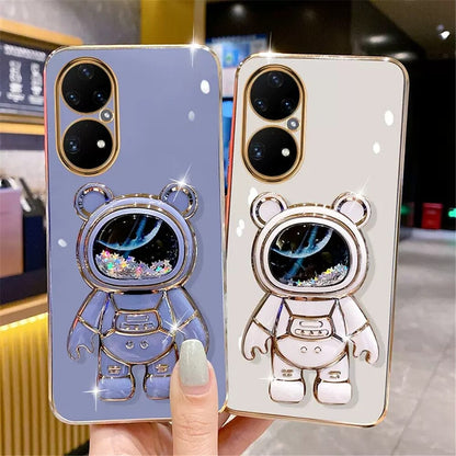 Anymob Huawei Case Neon Blue Cute Quicksand Astronaut Bracket Soft Cover Phone Protection-Mobile Phone Cases-PEROZ Accessories