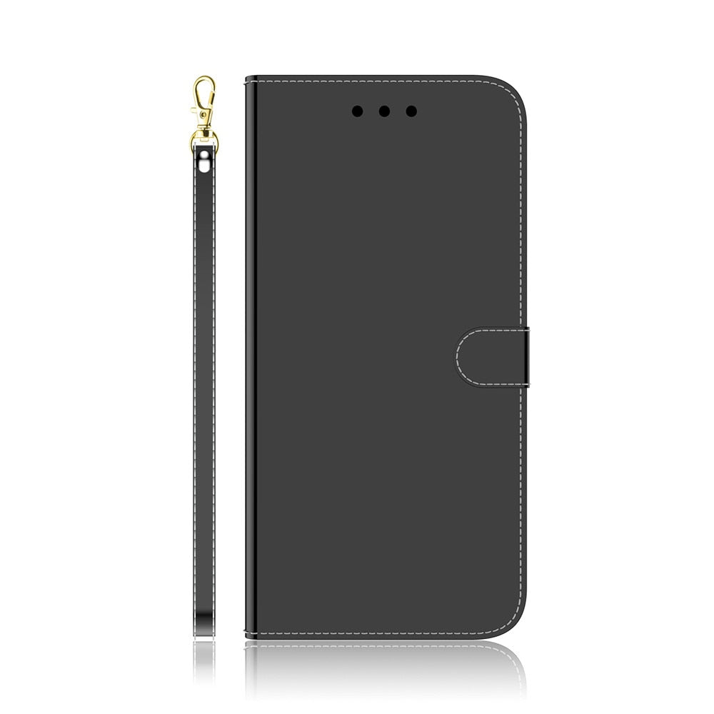 Anymob iPhone Black Smooth Surface Mirror Leather Case Flip Wallet With Card Slots Cover-Mobile Phone Cases-PEROZ Accessories