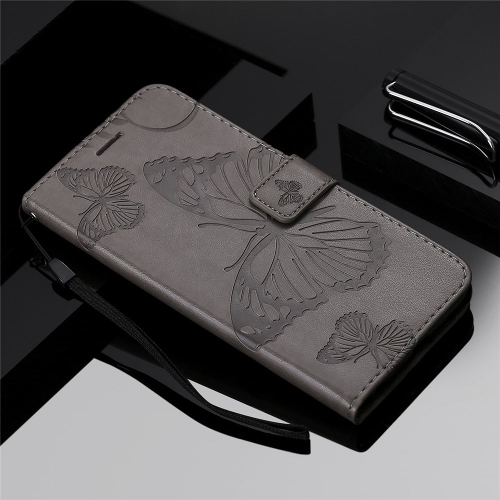 Anymob Huawei Gray Leather Phone Case Butterfly Flip Wallet Cover Protection-PEROZ Accessories