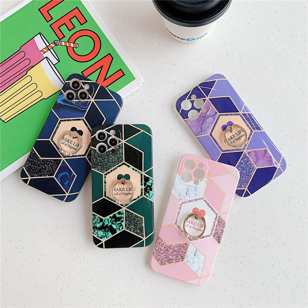 Anymob iPhone Case Purple Geometric Marble with Ring Kickstand Silicone Shells-Mobile Phone Cases-PEROZ Accessories