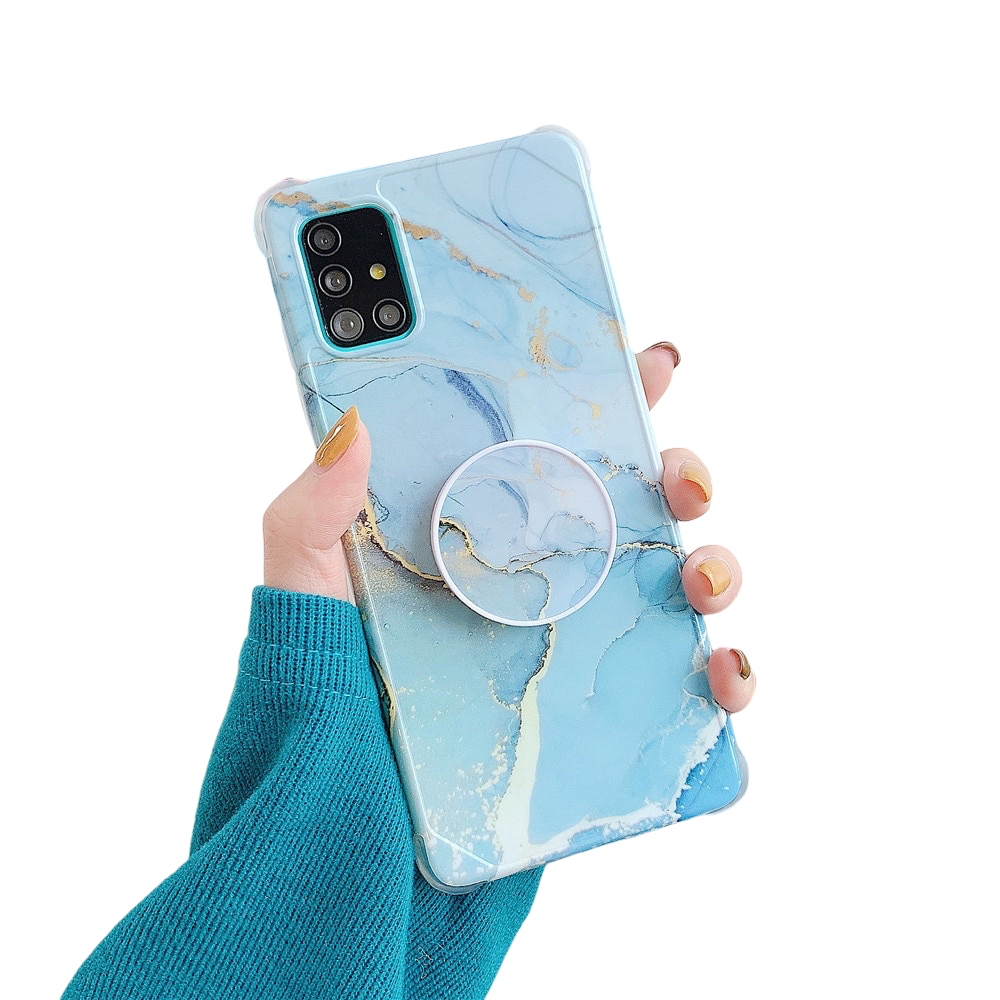 Anymob Samsung Case Light Blue Marble With Finger Ring Holder Silicone Phone Cover-Mobile Phone Cases-PEROZ Accessories