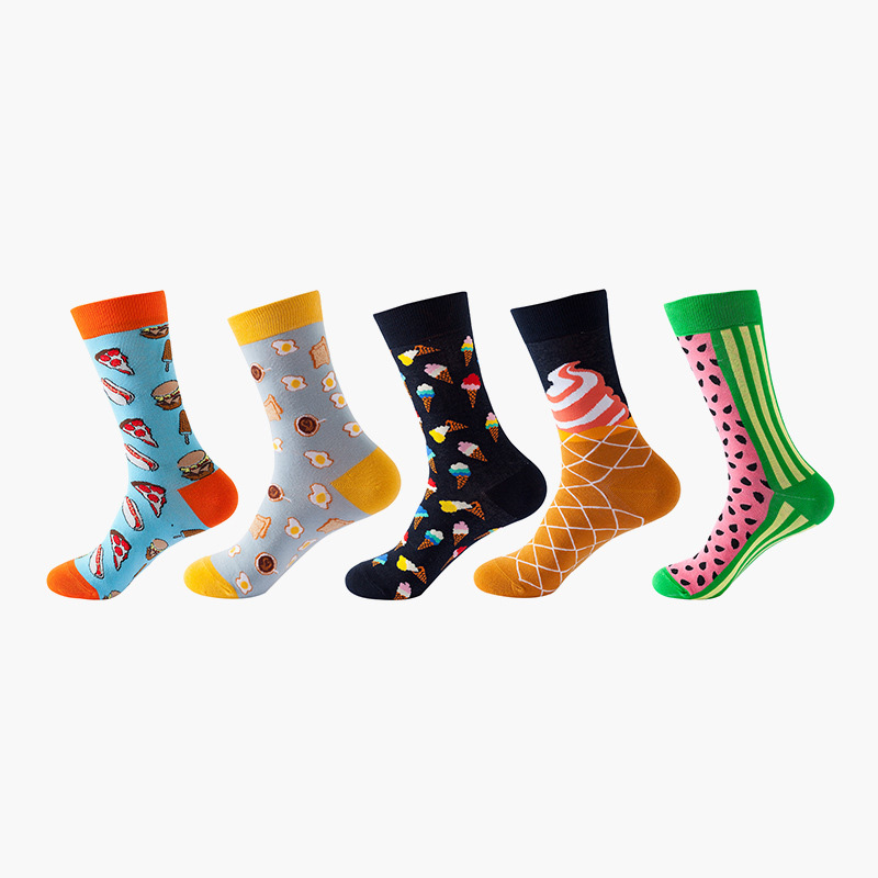 Anysox 5 Pairs One Size 5-11 Mixed Color Set Christmas Socks Cotton Fashion Ice Cream Woman Skateboard Oil Paitiing-Socks-PEROZ Accessories