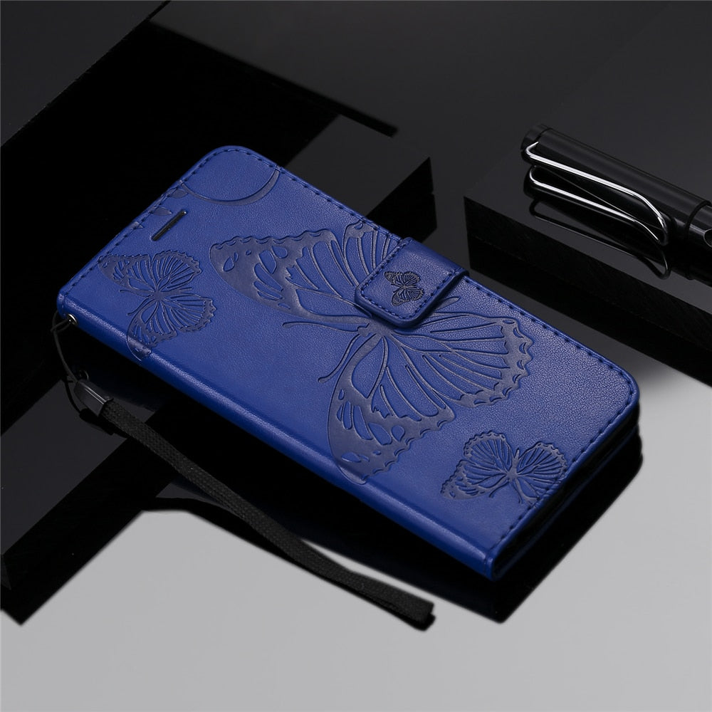 Anymob Huawei Blue Leather Phone Case Butterfly Flip Wallet Cover Protection-Mobile Phone Cases-PEROZ Accessories