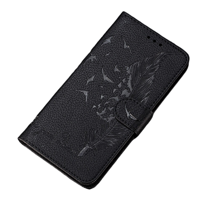 Anymob Huawei Case Black 3D Feather Embossed Leather Flip Cover-PEROZ Accessories