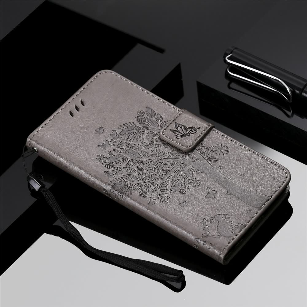 Anymob Huawei Gray Leather Flip Case Wallet Cover Cat Phone Shell-PEROZ Accessories