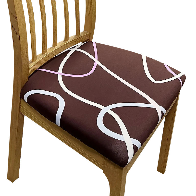 Anyhouz Chair Cover Dark Brown White Wave Lines Print Stretch Seat Cover for Home Dinning Kitchen Washable Removable-Chair Cover-PEROZ Accessories