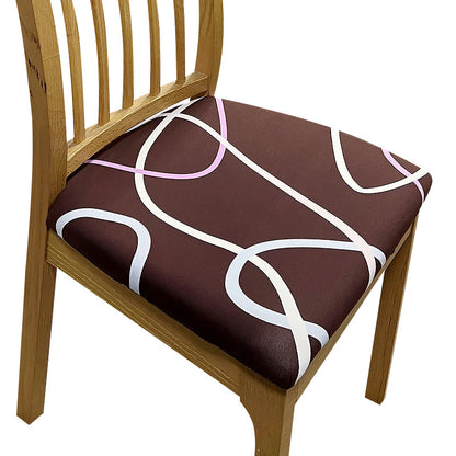 Anyhouz Chair Cover Dark Brown White Wave Lines Print Stretch Seat Cover for Home Dinning Kitchen Washable Removable-Chair Cover-PEROZ Accessories
