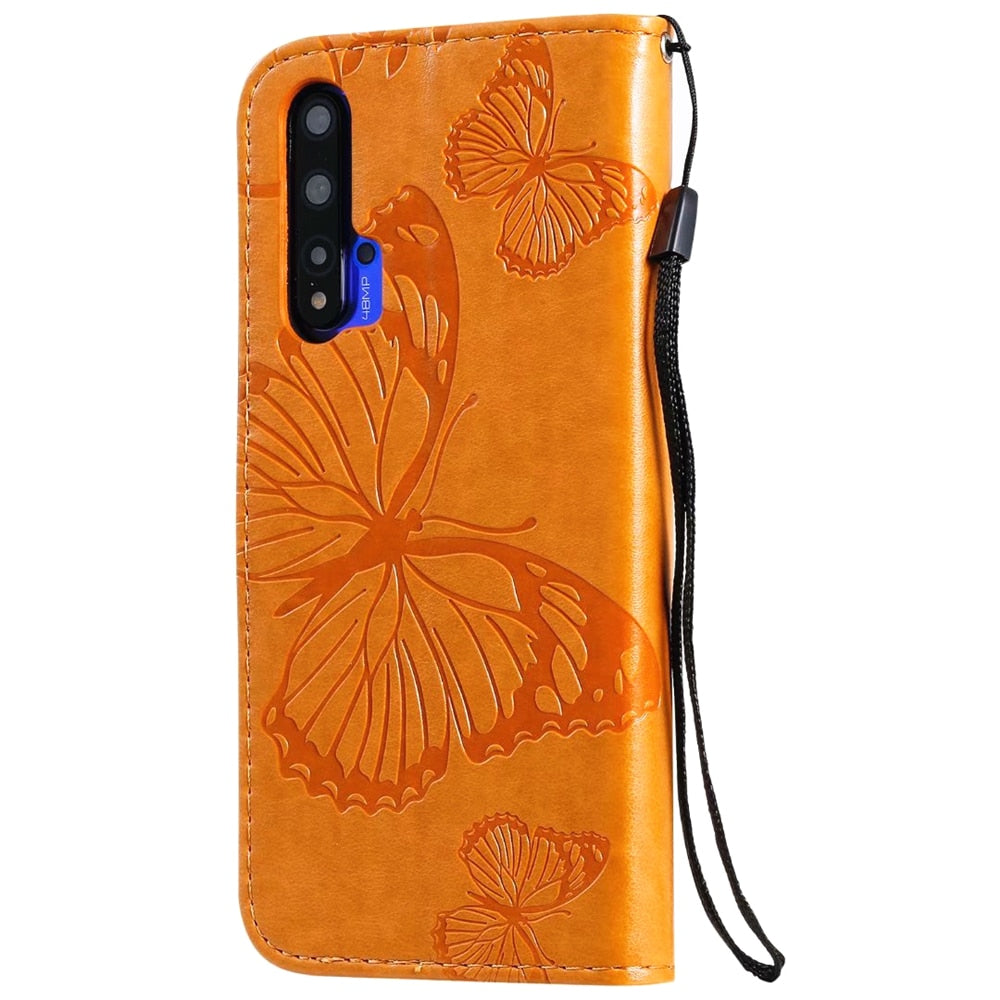 Anymob Huawei Brown Leather Phone Case Butterfly Flip Wallet Cover Protection-Mobile Phone Cases-PEROZ Accessories