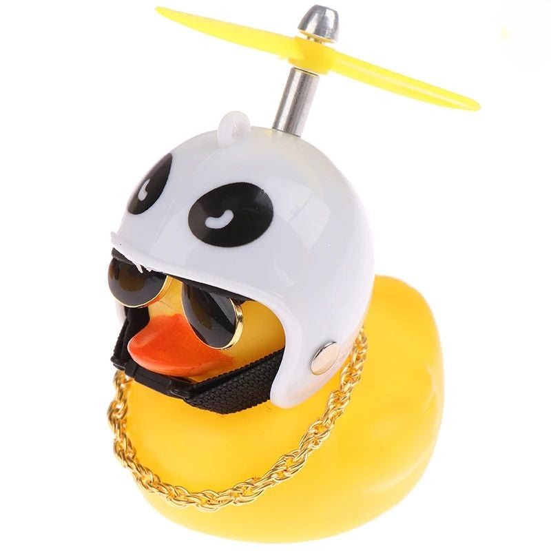 Anypack Car Ornaments Rubber Yellow Duck for Car Dashboard Decorations Cool Glasses Duck with Panda Propeller Helmet Gold Chain-Car Accessories-PEROZ Accessories