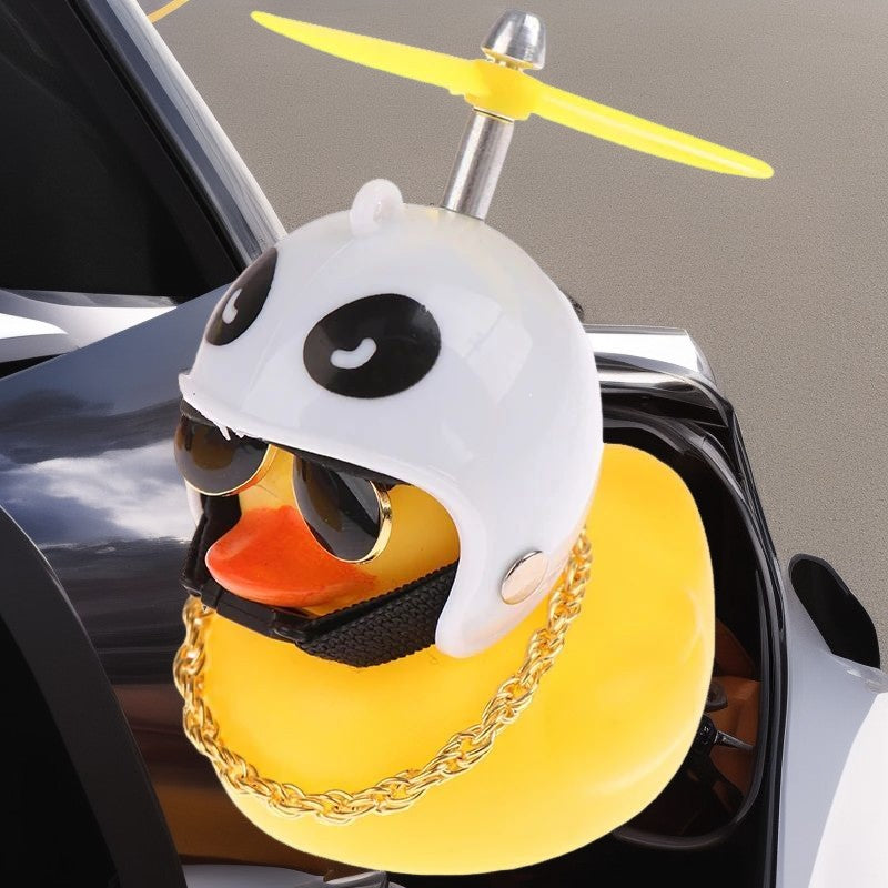 Anypack Car Ornaments Rubber Yellow Duck for Car Dashboard Decorations Cool Glasses Duck with Panda Propeller Helmet Gold Chain-Car Accessories-PEROZ Accessories