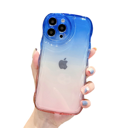 Anymob iPhone Case Blue and Pink Transparent Gradient Curly Wave Shockproof Clear Soft Silicone Cover-Mobile Phone Cases-PEROZ Accessories