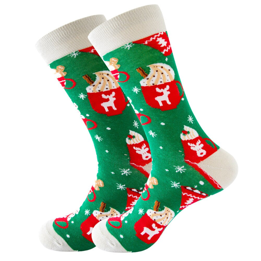 Anysox 5 Pairs White Green Size 5-13 Socks Crystal Silk Tide Mug Winter Holiday Design Plus Snowflake Stocking Comfortable To Wear Perfect For Women-Socks-PEROZ Accessories