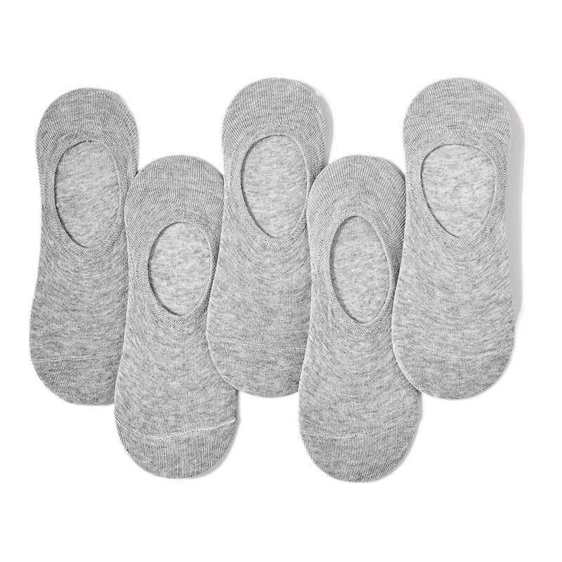 Anysox 5 Pairs Size 4-9 Grey Boat Socks Summer Thin Invisible Cotton Non-Slip Silicone Breathable Pure Color For Men-Socks-PEROZ Accessories