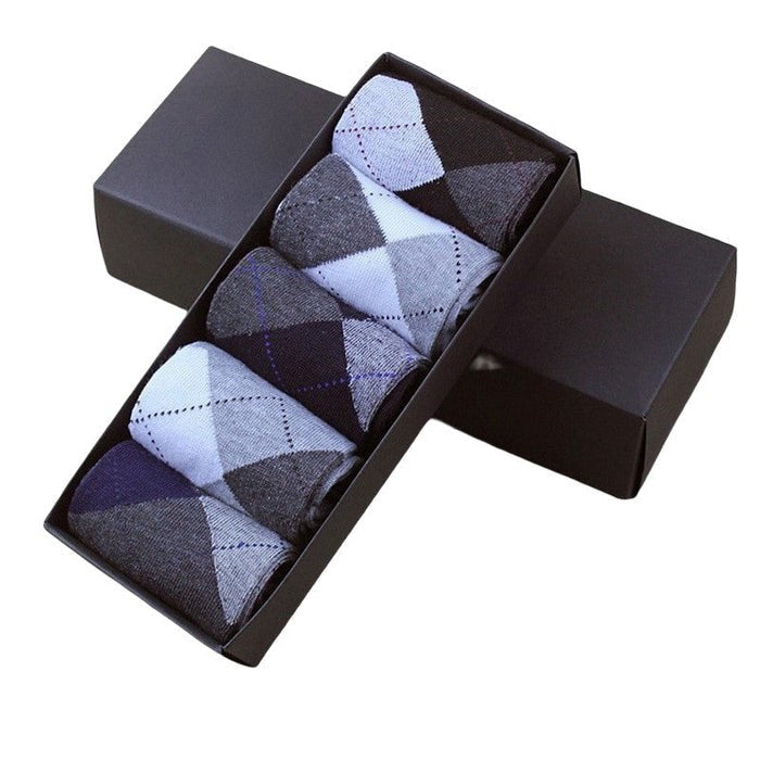 Anysox 5 Pairs Size 6-10 Casual Business Socks High Quality Cotton Breathable Elastic Geometric Design For Men-Socks-PEROZ Accessories