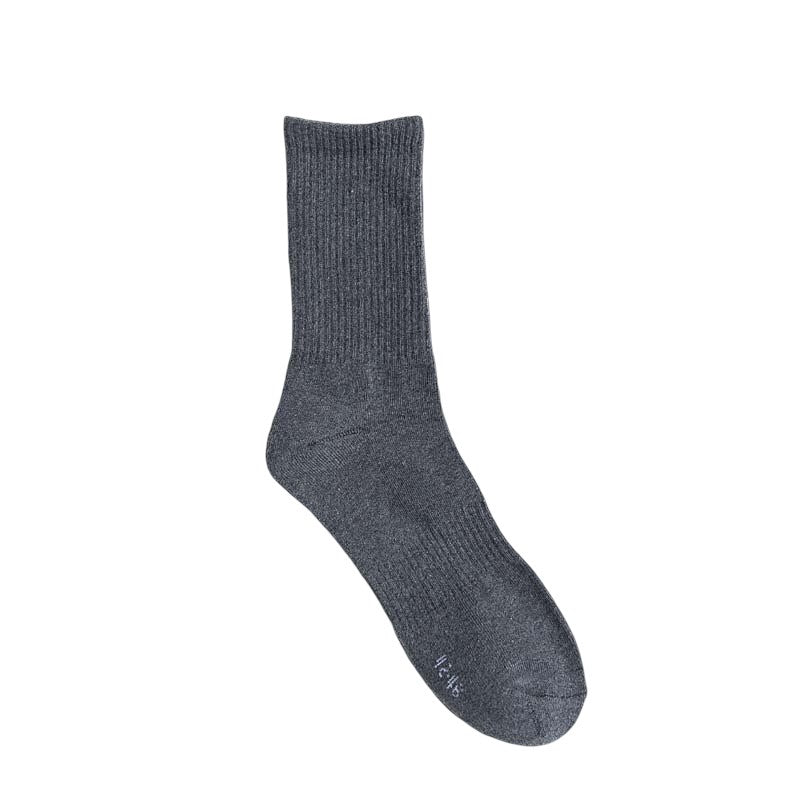 Anysox 5 Pairs Size 10-14 Fashion Socks High Quality Office Sports Business Long Socks Cotton Solid Colors Skateboard Knitted Casual Dark Grey-Socks-PEROZ Accessories