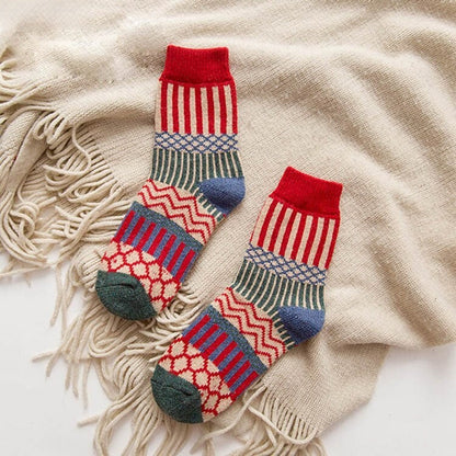 Anysox 5 Pairs Size 5-9 Fashion Socks Colorful Wind-Flowers Cotton Winter Thick Warm Wool Casual for Women Red-Socks-PEROZ Accessories