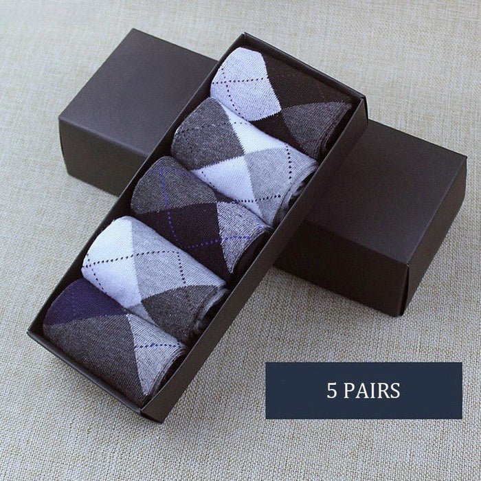Anysox 5 Pairs Size 6-10 Casual Business Socks High Quality Cotton Breathable Elastic Geometric Design For Men-Socks-PEROZ Accessories