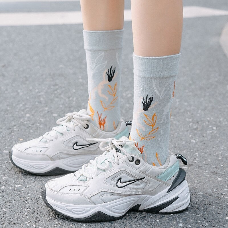 Anysox 5 Pairs Size 5-9 Fashion Socks Combed Cotton Art Abstract Stripe Oil Painting Novelty Happy Funny Christmas Gift for Women-Socks-PEROZ Accessories