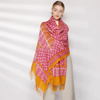 Anyyou 100% Pure Merino Wool Rose Pink Poncho Winter Large Scarf Pashmina Shawl Bandana Neck Wrap For Women-Scarves-PEROZ Accessories