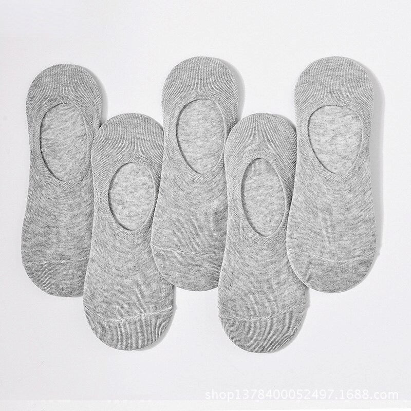 Anysox 5 Pairs Size 4-9 Grey Boat Socks Summer Thin Invisible Cotton Non-Slip Silicone Breathable Pure Color For Men-Socks-PEROZ Accessories