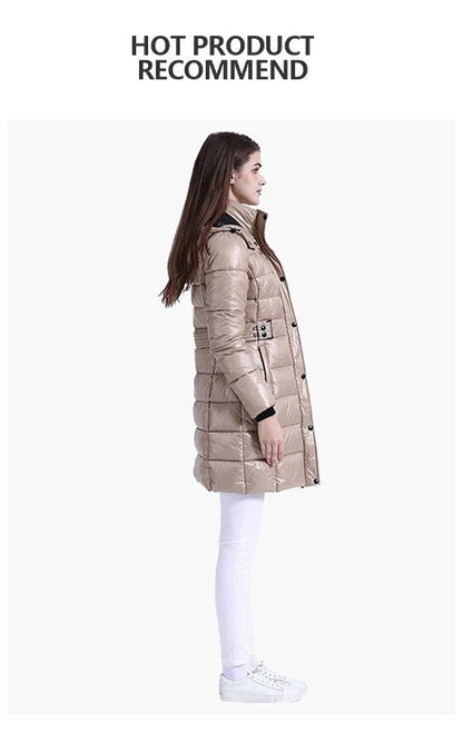 Anychic Womens Padded Puffer Jacket Large Navy Blue Hooded Long Thick Puffer Jackets For Women Fashion Coats Casual Waterproof Outerwear-Coats &amp; Jackets-PEROZ Accessories