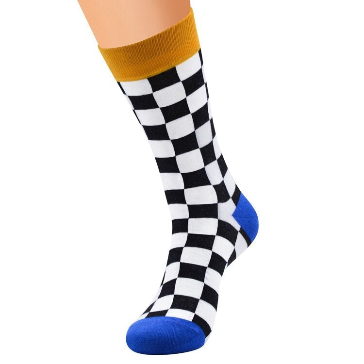Anysox 5 Pairs Size 5-14 Fashion Socks Novelty Skateboard Squares Black and White Pattern Cotton for Women Dark Blue-Socks-PEROZ Accessories