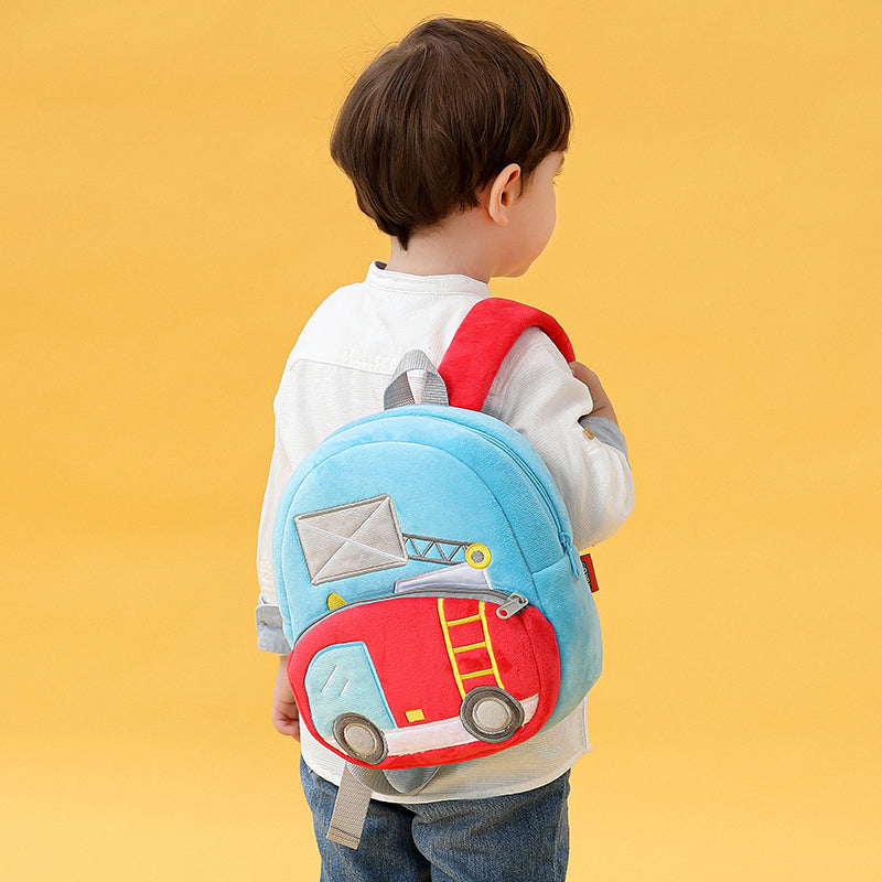 Anykidz 3D Blue Ladder Car Backpack Cute Vehicle With Cartoon Designs Children Toddler Plush Bag-Backpacks-PEROZ Accessories