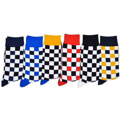 Anysox 5 Pairs Size 5-14 Fashion Socks Novelty Skateboard Squares Blue and White Pattern Cotton for Women Khaki-Socks-PEROZ Accessories
