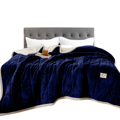 Anyhouz Blanket Dark Blue Coral Fleece Autumn Winter Warm 3 Layers Thicken Flannel Soft Comfortable Warmth Quilts Washable 150x200cm-Blankets-PEROZ Accessories