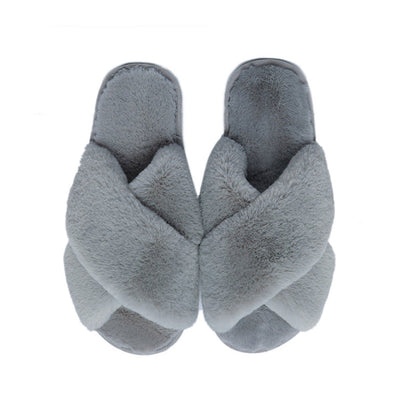 AnyStep Plush Slipper One Size 5-6 Cross Grey Warm Winter Comfortable Home Fluffy Indoor Slip On-Slipper Chairs-PEROZ Accessories