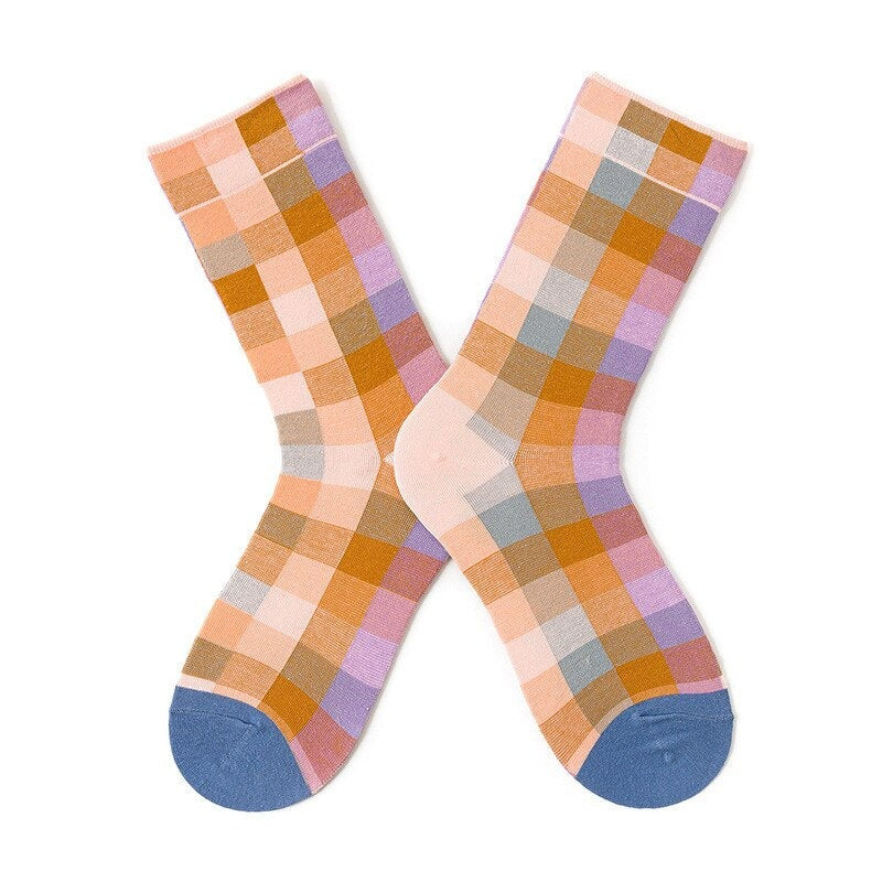 Anysox 5 Pairs Size 5-9 Fashion Socks Combed Cotton Art Light Checkered Abstract Oil Painting Novelty Happy Funny Christmas Gift for Women-Socks-PEROZ Accessories