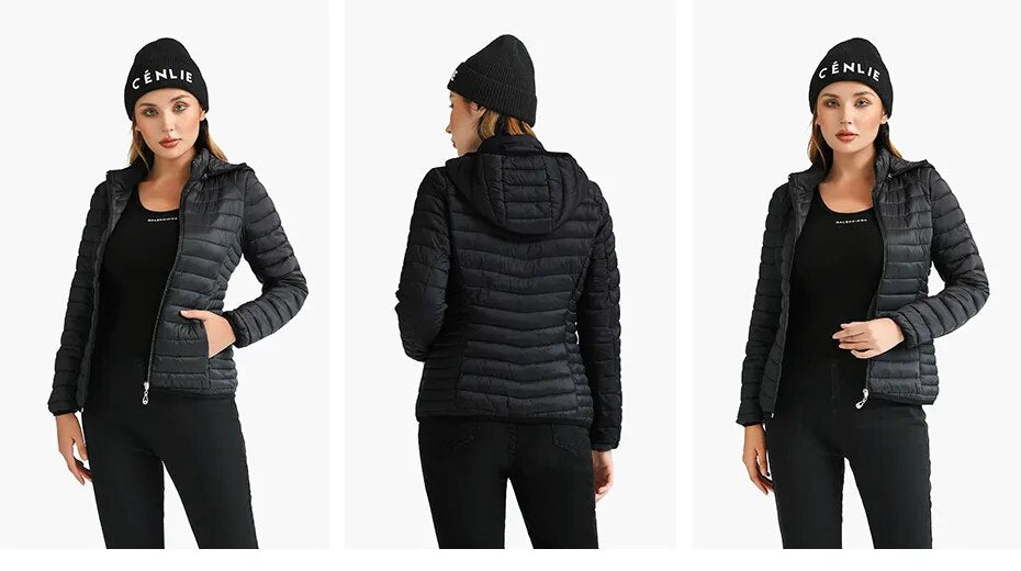 Anychic Womens Padded Puffer Jacket 5XL White Coat With Hood Outdoor Warm Lightweight Outwear With Storage Bag-Coats &amp; Jackets-PEROZ Accessories
