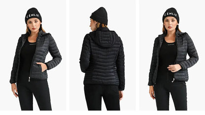 Anychic Womens Padded Puffer Jacket 5XL White Coat With Hood Outdoor Warm Lightweight Outwear With Storage Bag-Coats &amp; Jackets-PEROZ Accessories