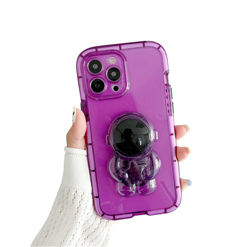 Anymob iPhone Phone Case Cute Astronaut Folding Stand Clear Purple Shockproof Soft Silicone Mobile Cover For iPhone13 Pro Max 11 12 ProMax X XS Max XR-Mobile Phone Cases-PEROZ Accessories