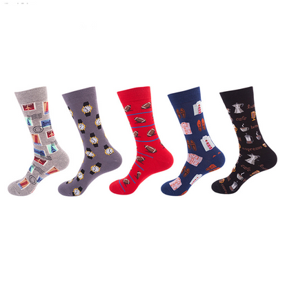 Anysox 5 Pairs One Size 5-11 Mixed Color Set Christmas Socks Food Cotton Fashion Woman Skateboard Oil Paitiing-Socks-PEROZ Accessories