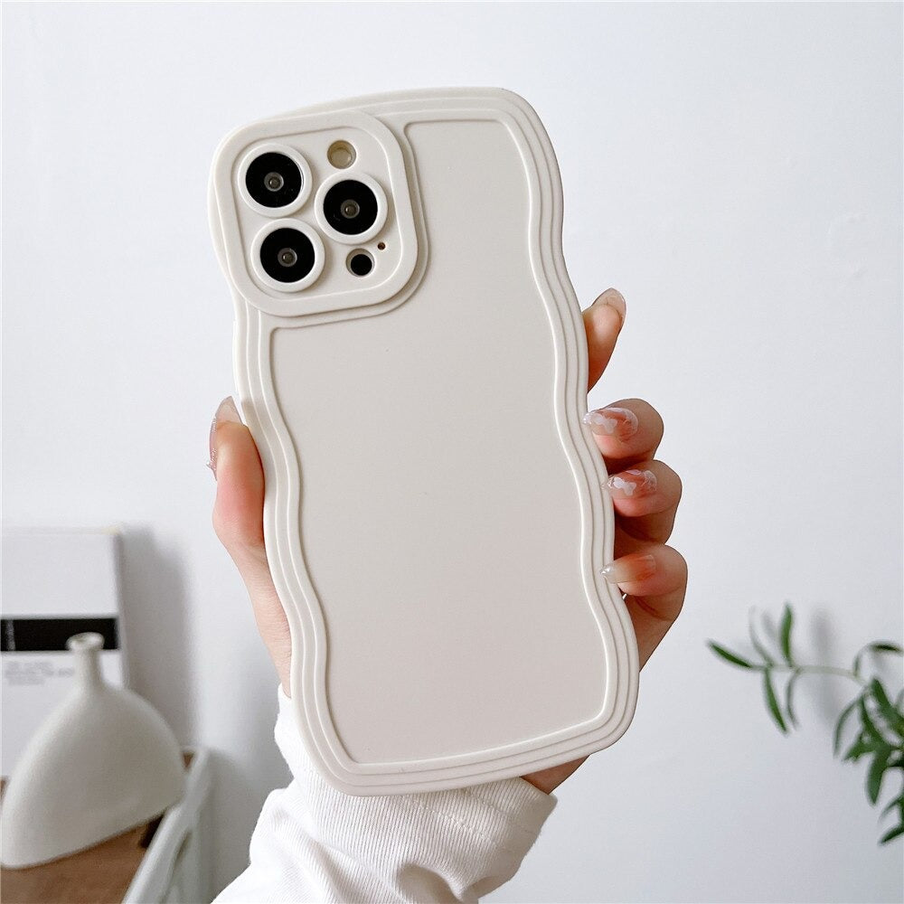 Anymob iPhone White Cute Wavy Fashionable Edge Silicone Phone Case For IOS Protective Soft Cover Compatible-Mobile Phone Cases-PEROZ Accessories