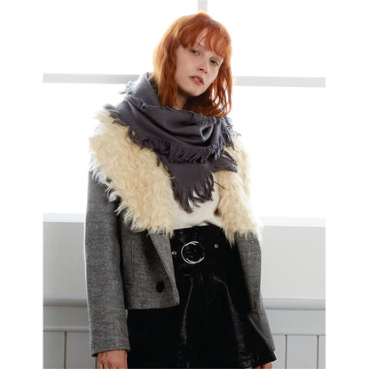 Ugg Fringed Check Wool Scarf Grey-Scarves-PEROZ Accessories