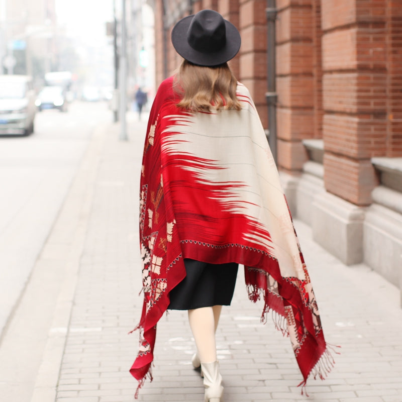 Anyyou 100% Merino Wool Garnet Silk Satin Large Winter Scarf Pashmina Shawl Bandana Perfect For Women Ladies Fashion Style-Scarves-PEROZ Accessories