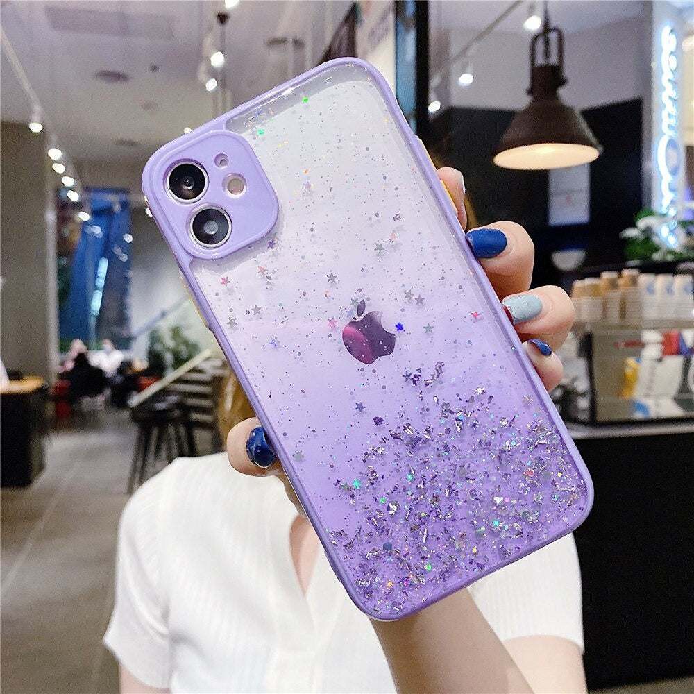 Anymob iPhone Case Purple Luxury Glitter Sequins Camera Protection Silicone For 13 11 12 Pro Max XR XS Max 7 8 Plus SE 2020-Mobile Phone Cases-PEROZ Accessories