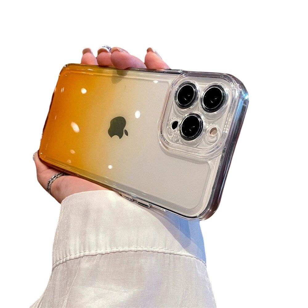 Anymob iPhone Case Orange Gradient Transparent Shockproof Camera Protection Mobile Cover iPhone13 12 11 X XR XS Pro Max Compatible-Mobile Phone Cases-PEROZ Accessories