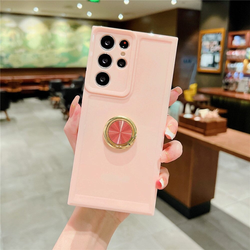 Anymob Samsung Case Pink Plating Ring Holder Stand Phone Soft Silicone Candy Color Space Shell Shockproof Back Cover For Samsung-Mobile Phone Cases-PEROZ Accessories