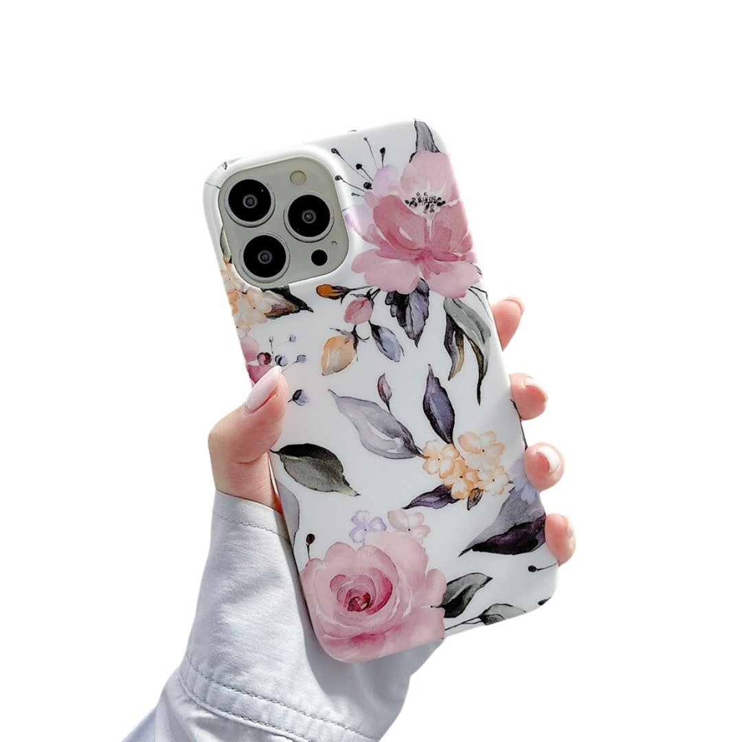 Anymob iPhone Case White Pink Retro Flower Silicone Plus Silky Design Shockproof Protection Durable Phone Cover iPhone Compatible-Mobile Phone Cases-PEROZ Accessories