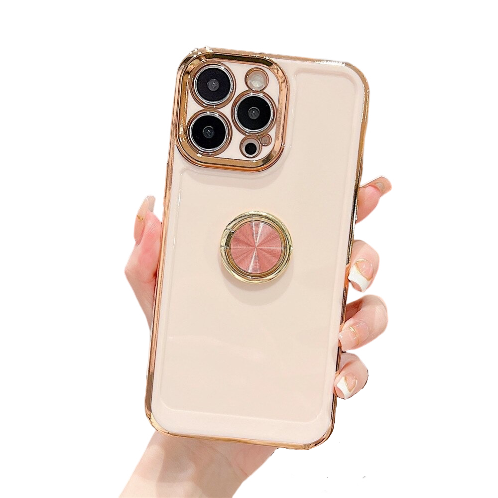 Anymob iPhone Case Pink Ring Holder Stand Electroplating Side Heart Pattern Silicone Soft Phone Back Cover For iPhone-Mobile Phone Cases-PEROZ Accessories