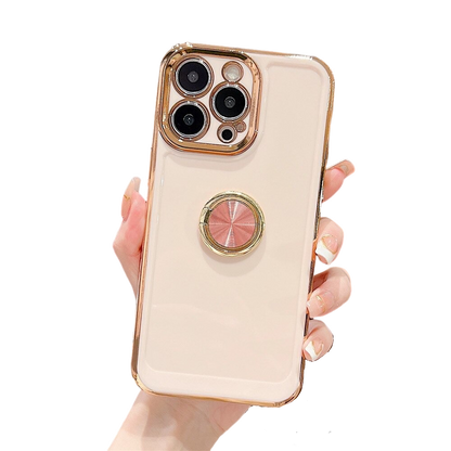 Anymob iPhone Case Pink Ring Holder Stand Electroplating Side Heart Pattern Silicone Soft Phone Back Cover For iPhone-Mobile Phone Cases-PEROZ Accessories