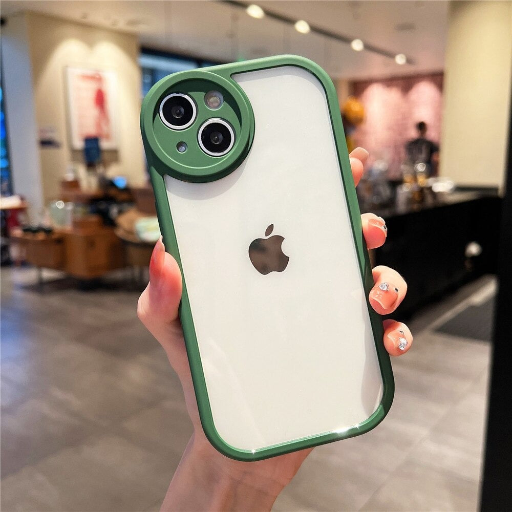 Anymob iPhone Case Green Round Camera Protection Shockproof Soft Bumper Frame Mobile Cover iPhone 11 12 Pro Max 13 Pro Max Compatible-Mobile Phone Cases-PEROZ Accessories