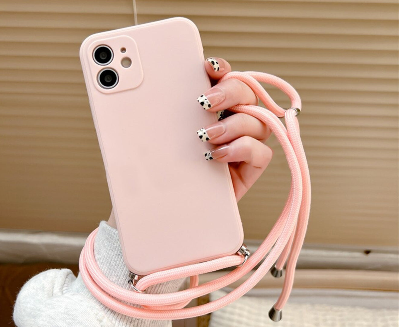 Anymob iPhone Case Pink Fashion Square Crossbody Necklace Strap Lanyard Cord Silicone For iPhone Full Lens Protection Cover-Mobile Phone Cases-PEROZ Accessories