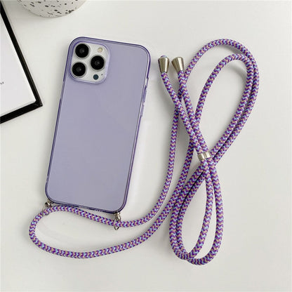 Anymob iPhone Case Violet Transparent Candy Color Crossbody Necklace Lanyard Mobile Cover iPhone 13 12 Pro Max 11 Pro Max X XS Max XR Compatible-Mobile Phone Cases-PEROZ Accessories