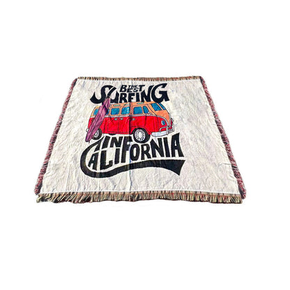 Anyhouz Surfing California Throw Blanket Cozy Sofa Couch Bed Cover Outdoor Camping Mat Home Decor Tapestry with Tassel-Blankets-PEROZ Accessories