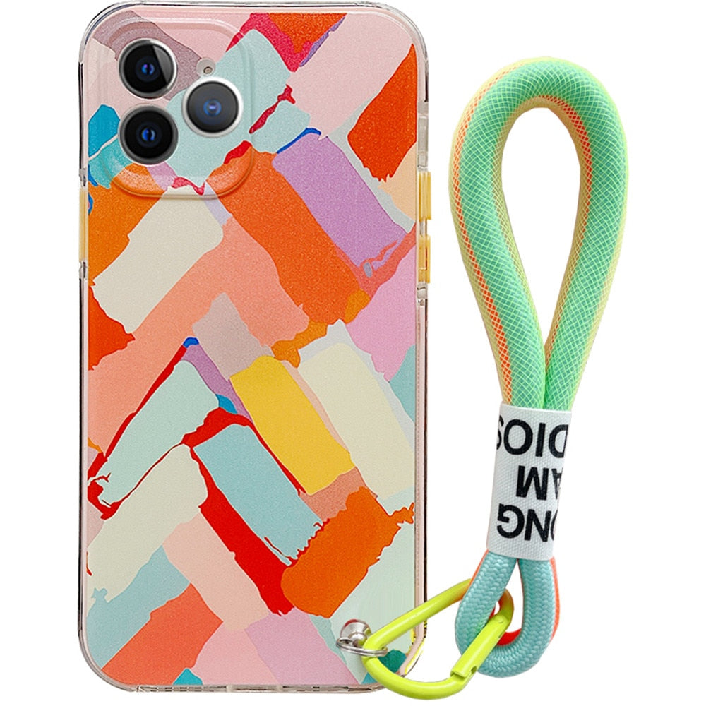 Anymob iPhone Case Multicolor Painted Graffiti Strap Lanyard Colorful Rope Soft Silicon Cover-Mobile Phone Cases-PEROZ Accessories